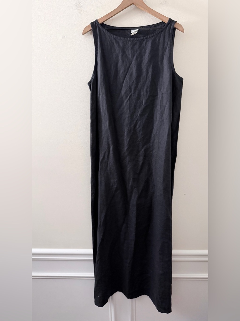Eileen Fisher 100% Irish Linen Black Maxi Dress sleeveless L